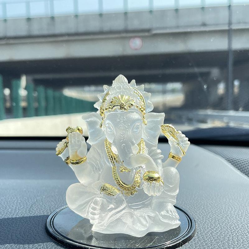 Ganesh Hindu Elefantgud for Suksess Statue Resin Gjennomsiktig Figurin Ornament Hjem Interiørdekorasjon Håndverk