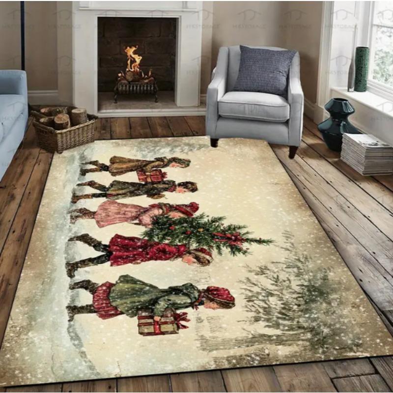 Christmas Child Carpet Red and White Snowflake Holiday Bottom for Living Room Bedroom Kitchen Floor Christmas Party Decoration