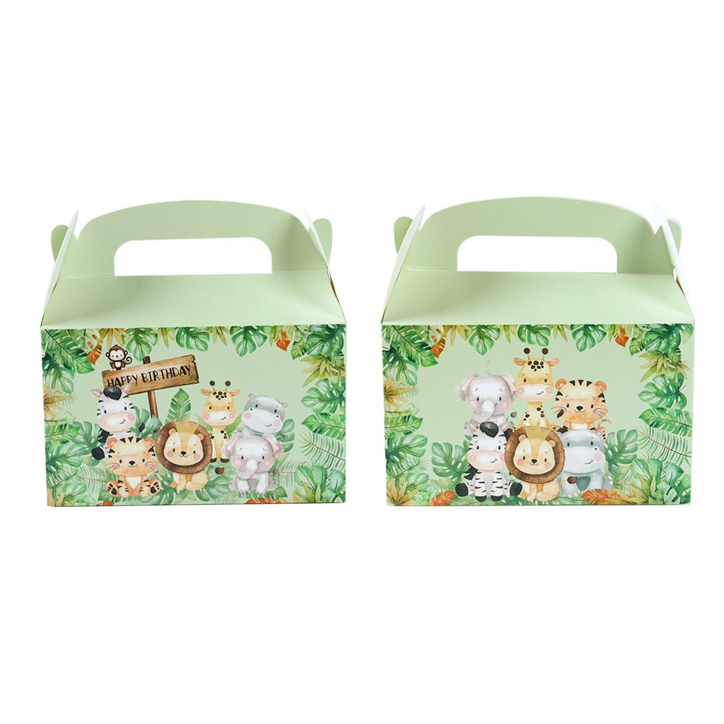4pcs Jungle Animal Candy Boxes Safari Birthday Party Decoration Kids Gift Packaging Box Wild One Baby Shower Supplies Box Bags