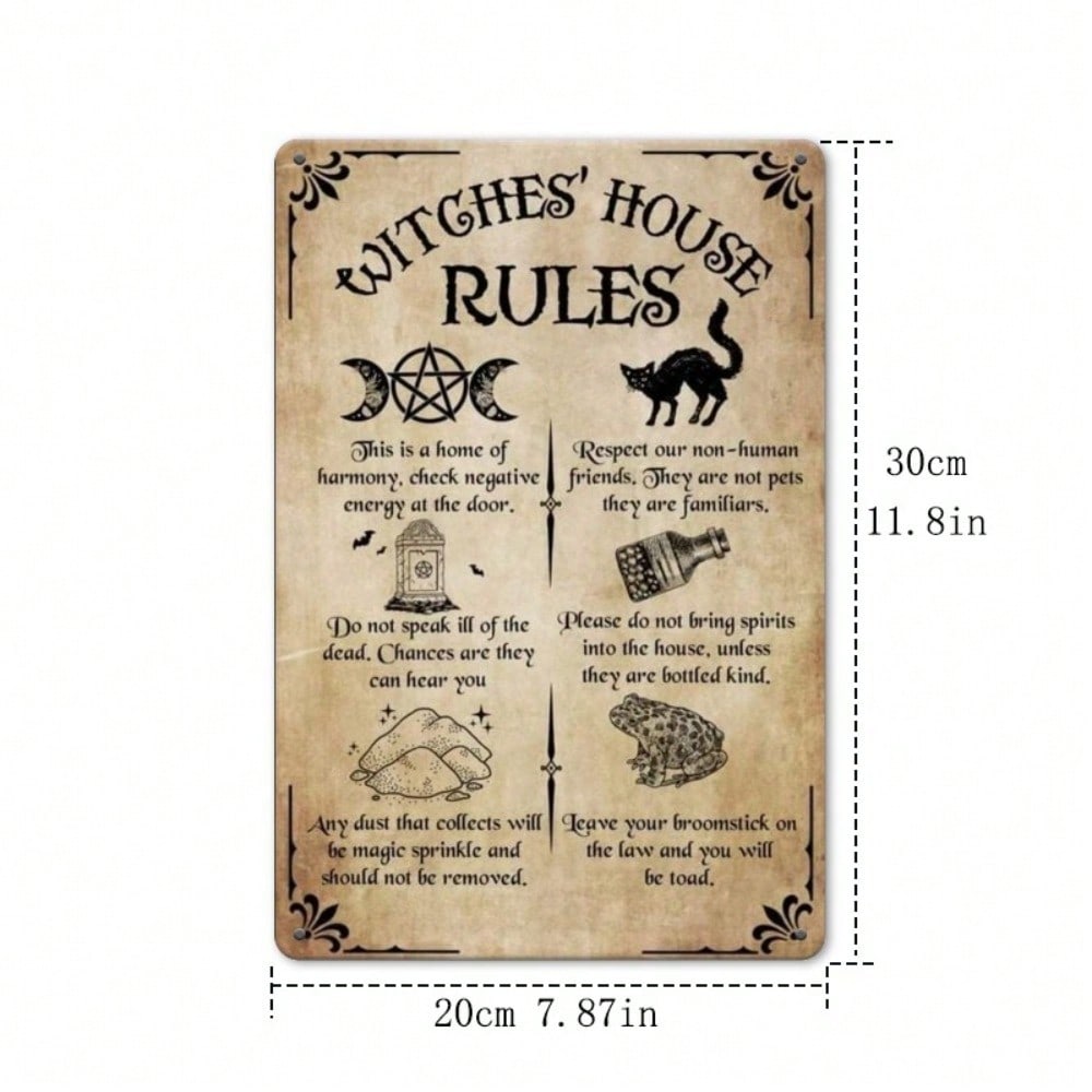 Vintage Halloween Witch House Tin Sign Metal Wall Art Decor 8x12 Inch Retro Kitchen Bar Plaque