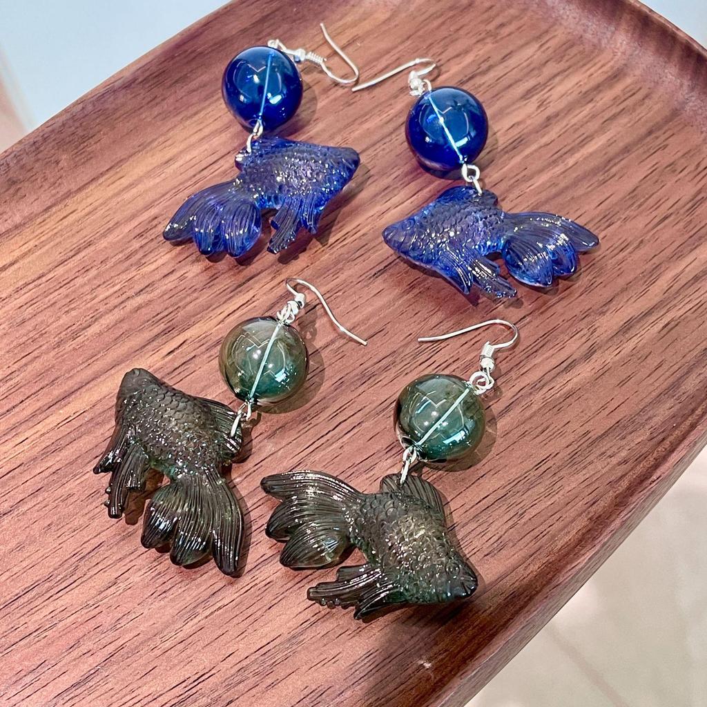 Retro Goldfisch Kristallkugel Ohrringe - Einzigartige Kindliche Glas Blasen Ohrstecker