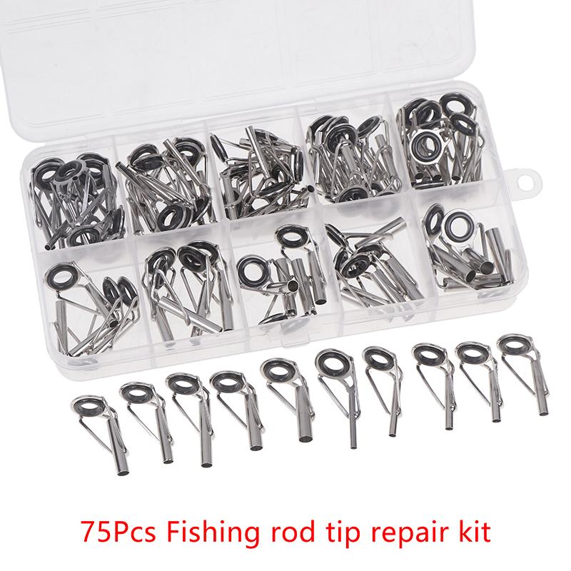 75 Pezzi/Set Kit Riparazione Punta Canna da Pesca Guide Occhiello Riparazione Kit Costruzione Canna Sostituzione Canna Accessori Pesca
