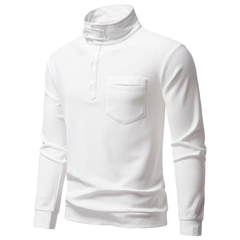 Men's Turtleneck Henley Shirt Long Sleeve Casual Top for Men Autumn Winter Warm Textured Pullover with Pocket Multi-Color Fashion Male Blouse