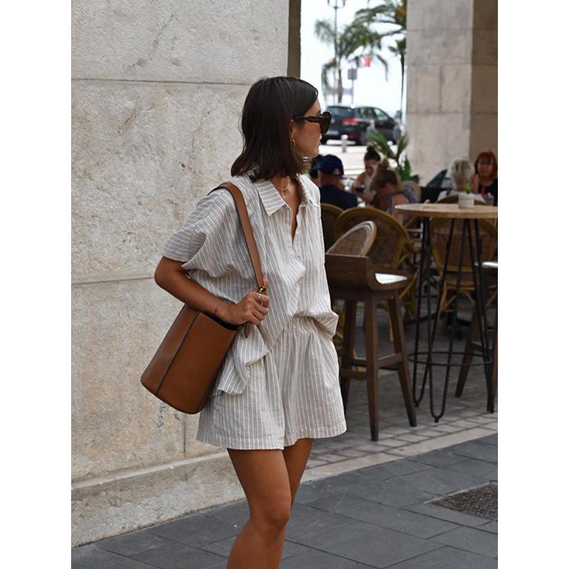2025 Spring/Summer Striped Shirt & Shorts Set: Fashionable, Comfortable, Casual, Retro, Versatile