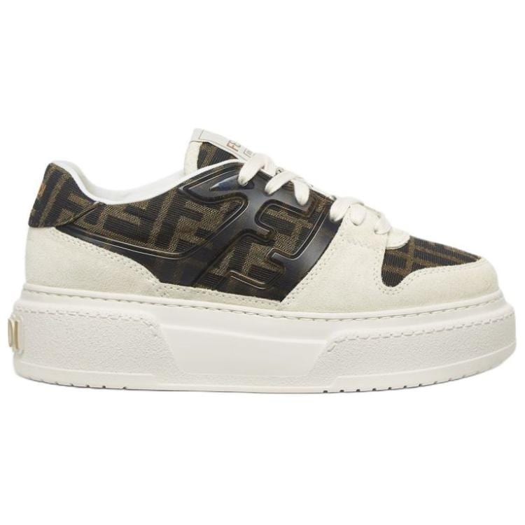 FENDI Match Suede Low top Casual Shoes 5cm Women's White Brown 8E8572AQ6IF1PYW