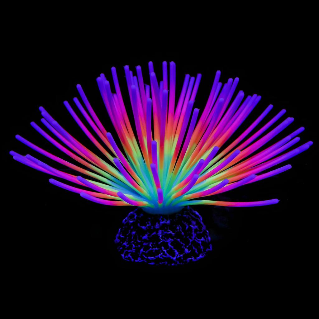 Oursin Boule Arc-en-ciel Imitatif d'Aquarium Ornement Artificiel en Silicone avec Effet Luminescent pour Décoration de Paysage d'Aquarium
