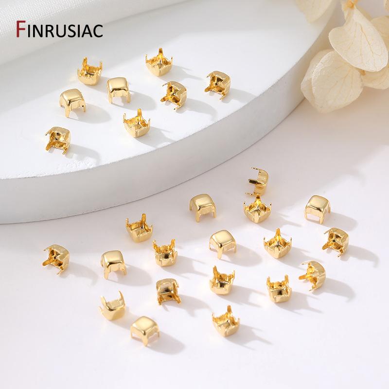 

14K Gold Plated Brass Square Rhinestones Claw Settings,Sew on Rhinestones Firmly Base Set DIY Stones Holder,Supplies For Jewelry 50 pieces