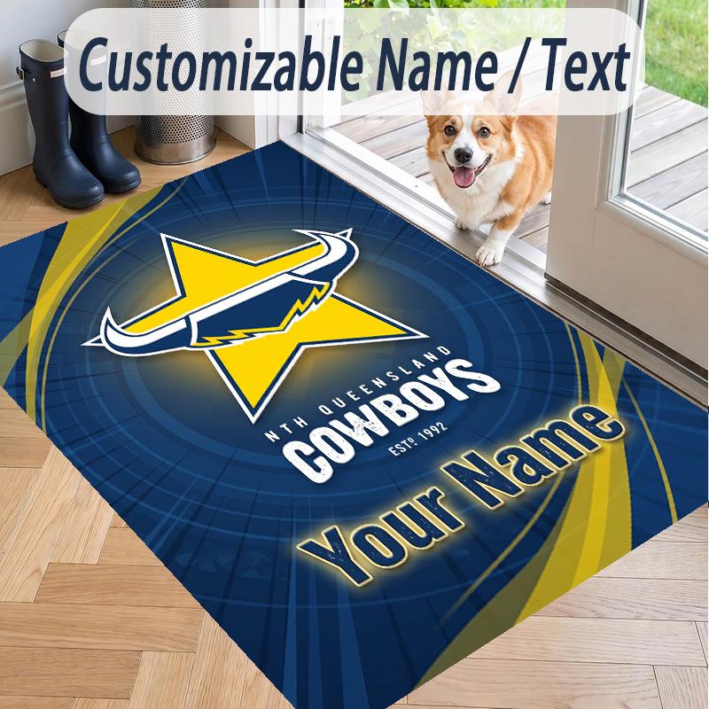 Custom Text Printed Rug North Queensland Cowboys Non Slip Floor Carpet For Home Room Decor