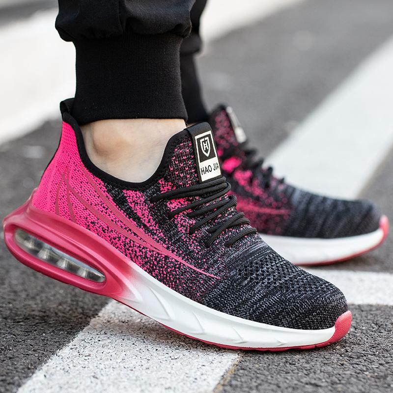 Modische Air Cushion Sicherheitsschuhe Herren Leichtgewichtige Mesh Arbeitsschuhe Stahlkappe Sicherheitsschuhe Atmungsaktive Schwarze Arbeitssicherheits-Sneaker für Herren