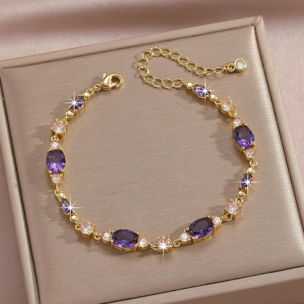 Bracelet Feuille Plaqué Or avec Incrustations de Zircon Hachuré et de Diamant