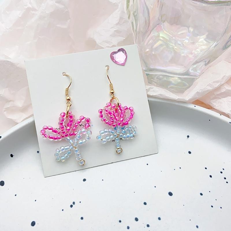 Glass Bead Floral Earrings Lightweight Ear Hooks/Ear Studs Allergy Free Glass Beaded Ear Pendants Handmade Ornament