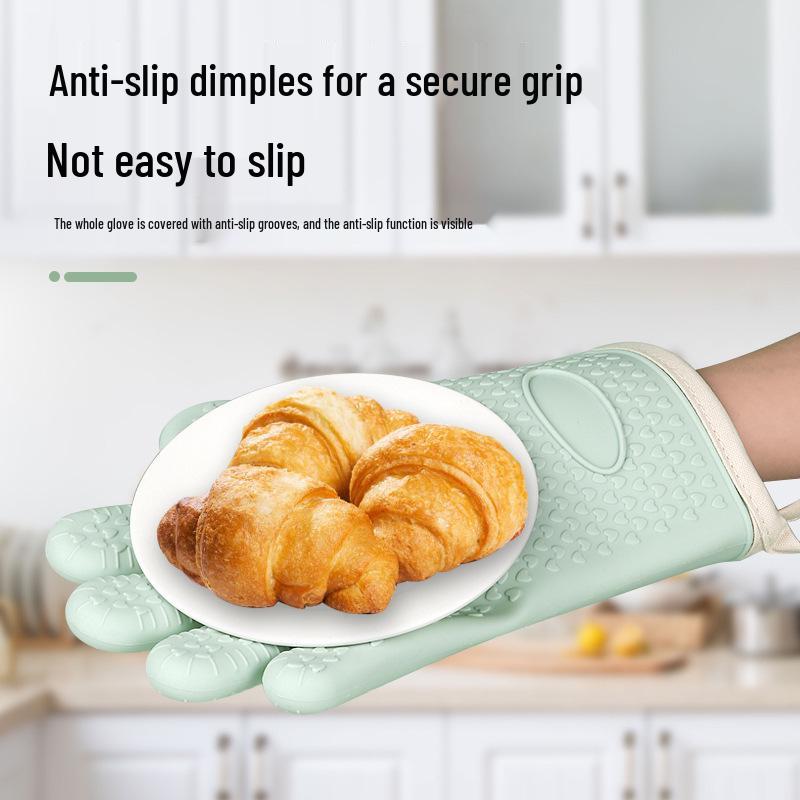 Thickened Silicone Heat-Resistant Oven Gloves - Anti-Scald, High-Temperature Protection for Kitchen & Microwave Use