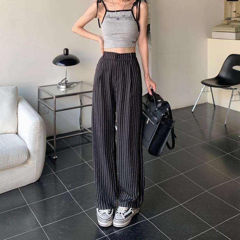 

Large Size Women s Striped Straight Suit Pants Fat MM Loose and Simple High-waisted Slim Dress Pants Summer 4XL