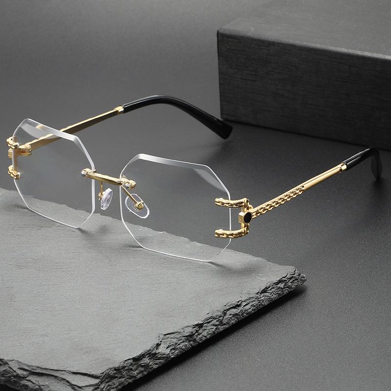 Vintage Women Rimless Sunglasses Polygon Design Anti Light Glasses Fashion Shades Square Cutting Lens Ladies Frameless Eyewear