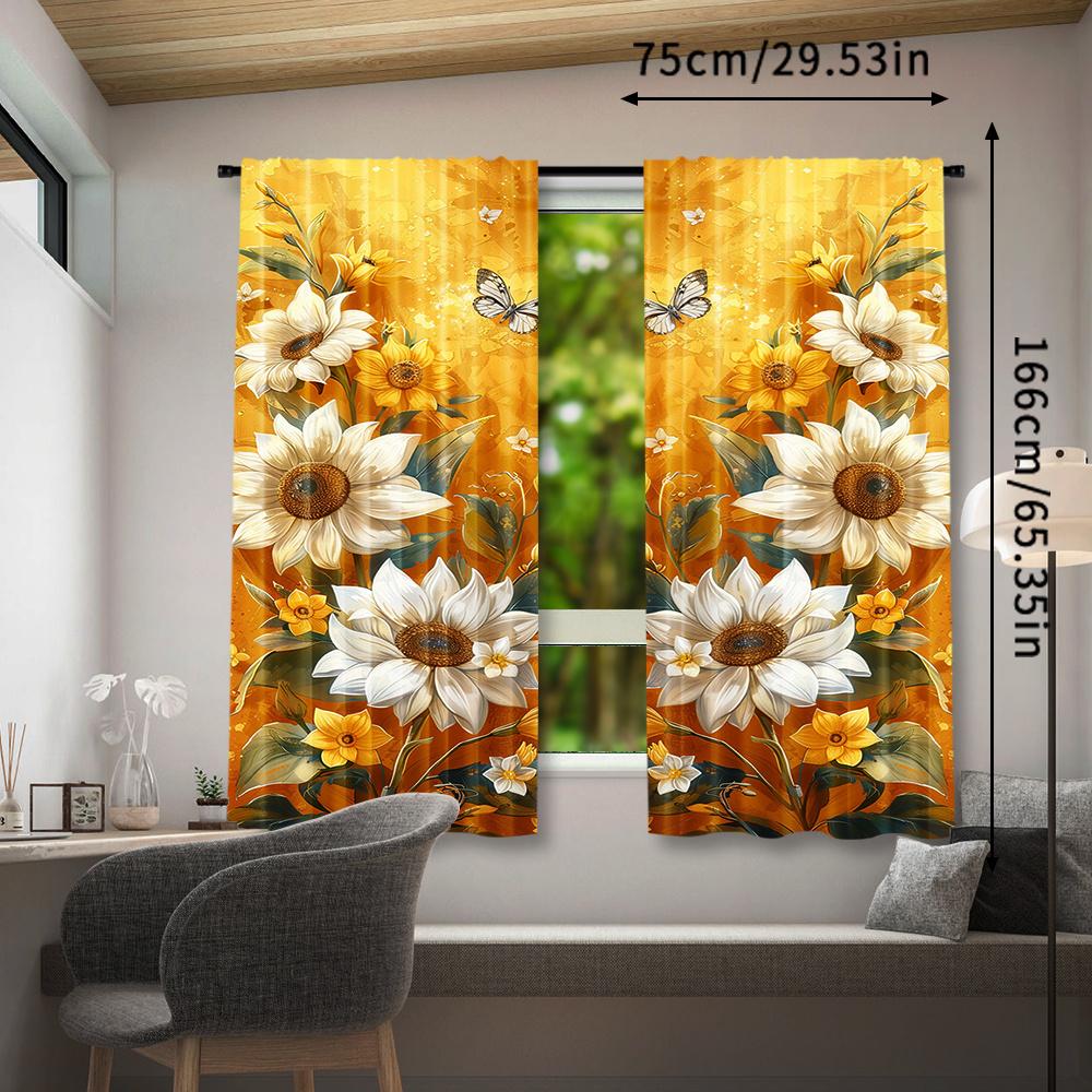 2 Pieces Yellow Sunflower and Butterfly Curtains: Decorative Rod Pocket Window Treatments for Bedroom, Living Room, and Home Decoration