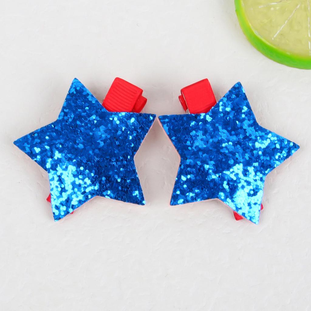 2pcs 4th of July Hair Clips Glitter American Independence Day Hair Accessories Red White Blue Glitters Star Hairpins Barrettes
