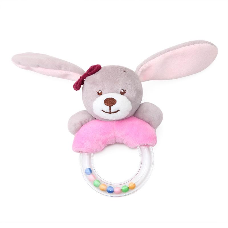 BBSKY Baby Plush Animal Rattle Toy with Colorful Beads and Round Handle