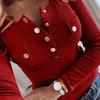 Sexy Women Long Sleeve Solid Color Buttons Ribbed Slim Plus Size Low-cut Blouse