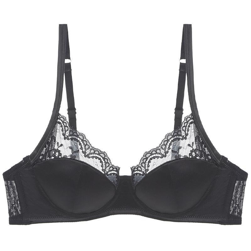 

Сексуальна жіноча французька тонка атласна мереживна бюстгальтер великий бюст маленький антипровисаючий збираючий бюстгальтер XL чорний