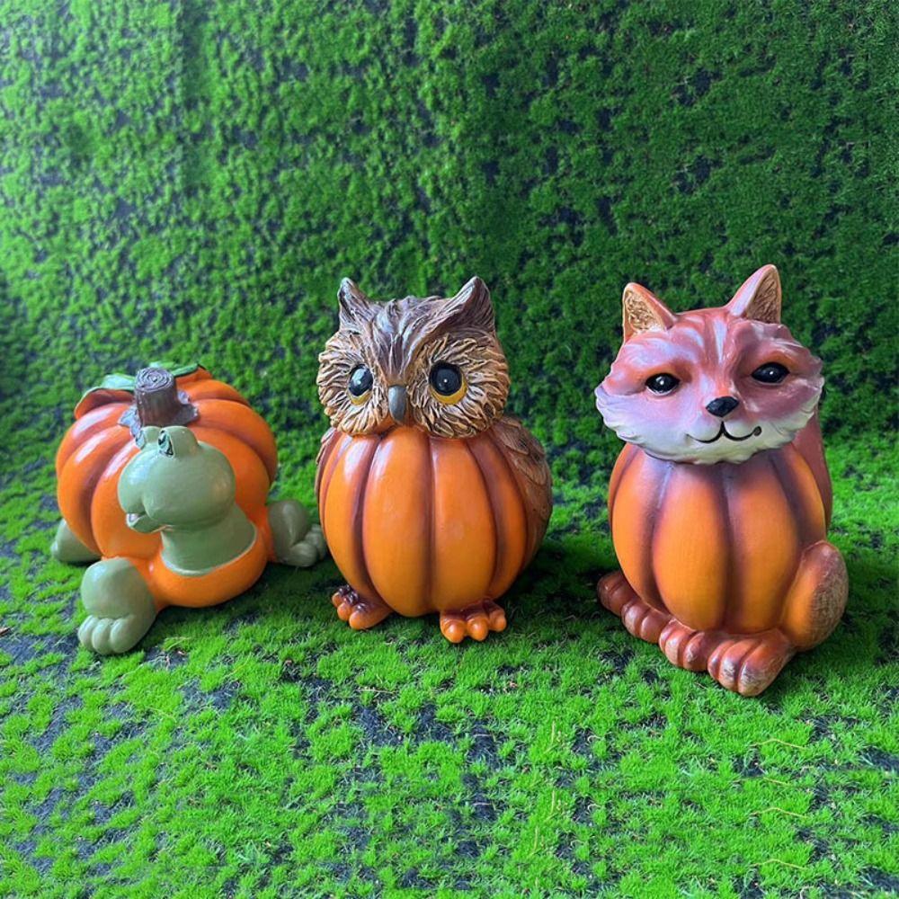 Vivid Halloween Pumpkin Owl Statue Cute Miniature Figurine Ornament Living Room