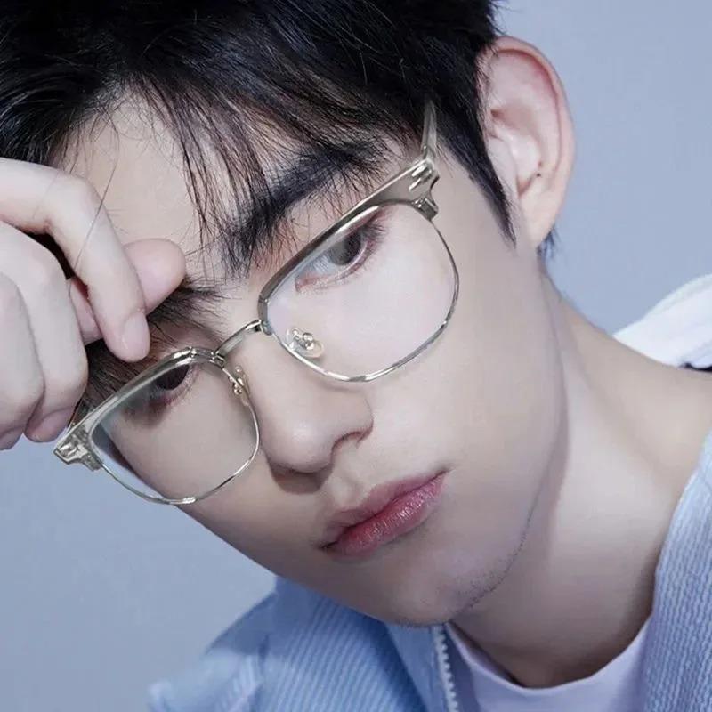 Pochromic Anti-blue Light Glasses Men Fashion Rectangle Semi Rimless Eyewear For Women Office Computer Goggle