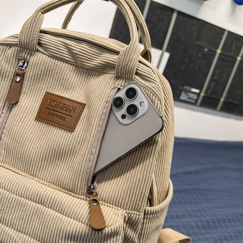 Women's Large Capacity Backpack Corduroy Student Schoolbag