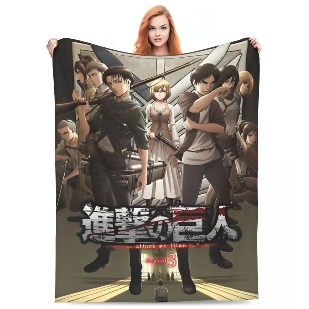 Attack On Titan Anime Manga Fleece Throw Blankets Action Blanket for Bedding Travel Lightweight Thin Bedroom Quilt