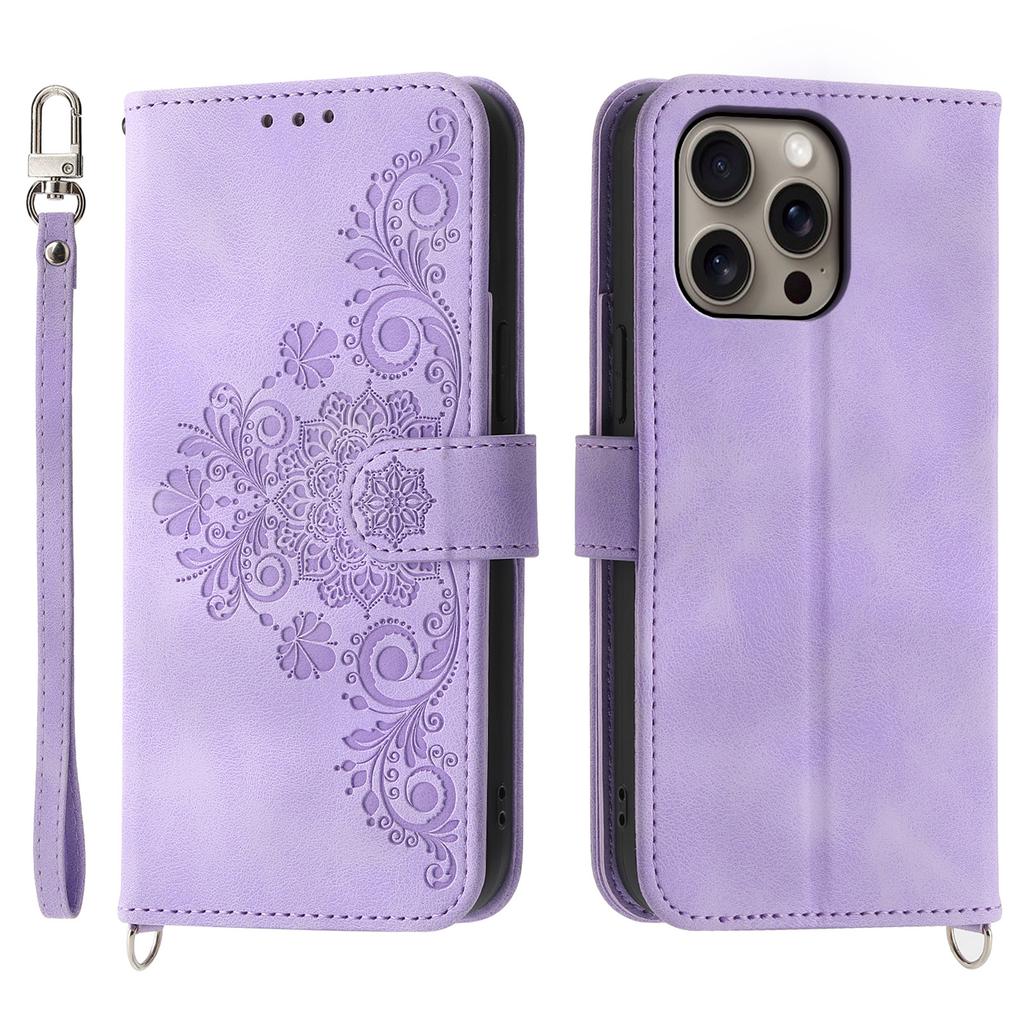 For iPhone 16 Pro Max Leather Case Multiple Card Slots Phone Cover with 2 Straps