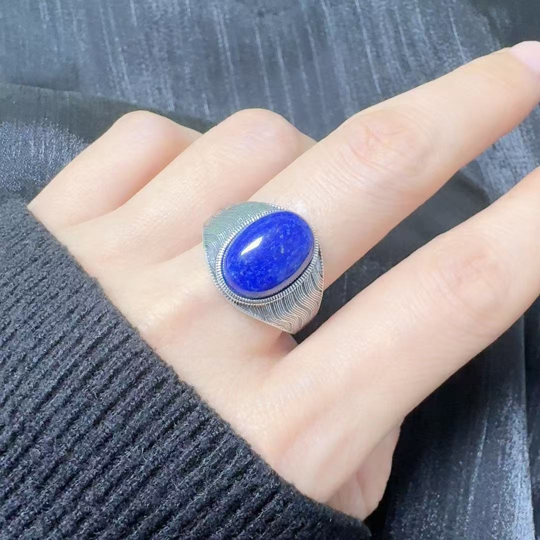 

S925 Silver Natural Colored Treasure Ring, Wide-Sided Retro Index Finger Ring, High-Grade Non-Fading Thai Silver Male And Female Couples Ring.