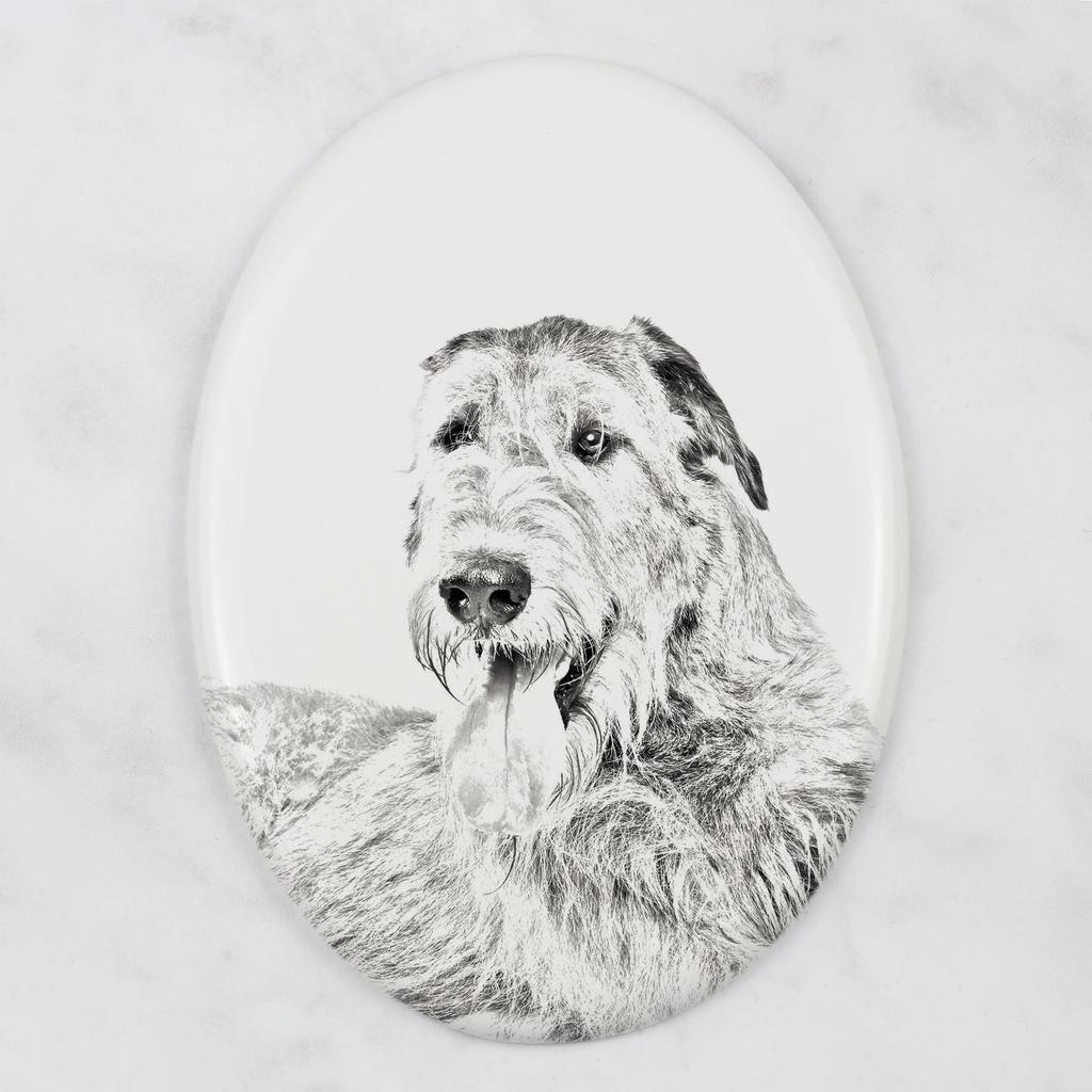 Irish Wolfhound - commemorative plaque with a photo of a dog, tombstone with a print, personalized oval plaque from the Art-Dog brand