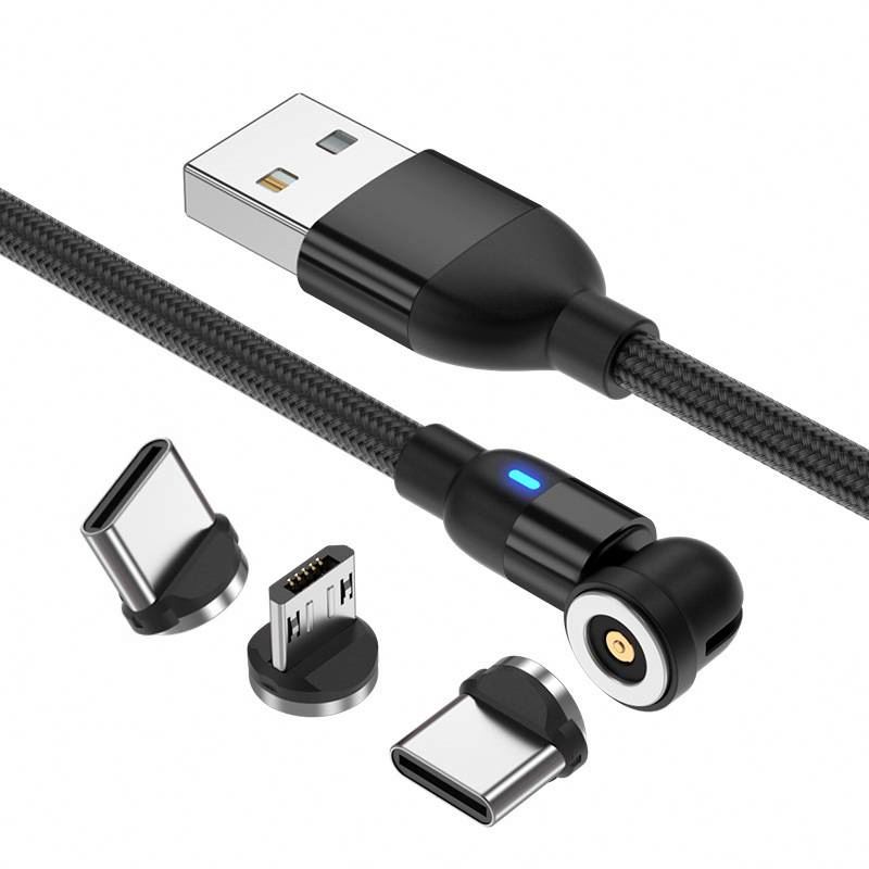 540 Degrees Rotation Design Type C 5A Fast Charge Magnetic One-line Three-head Data Cable 1 meter чёрный