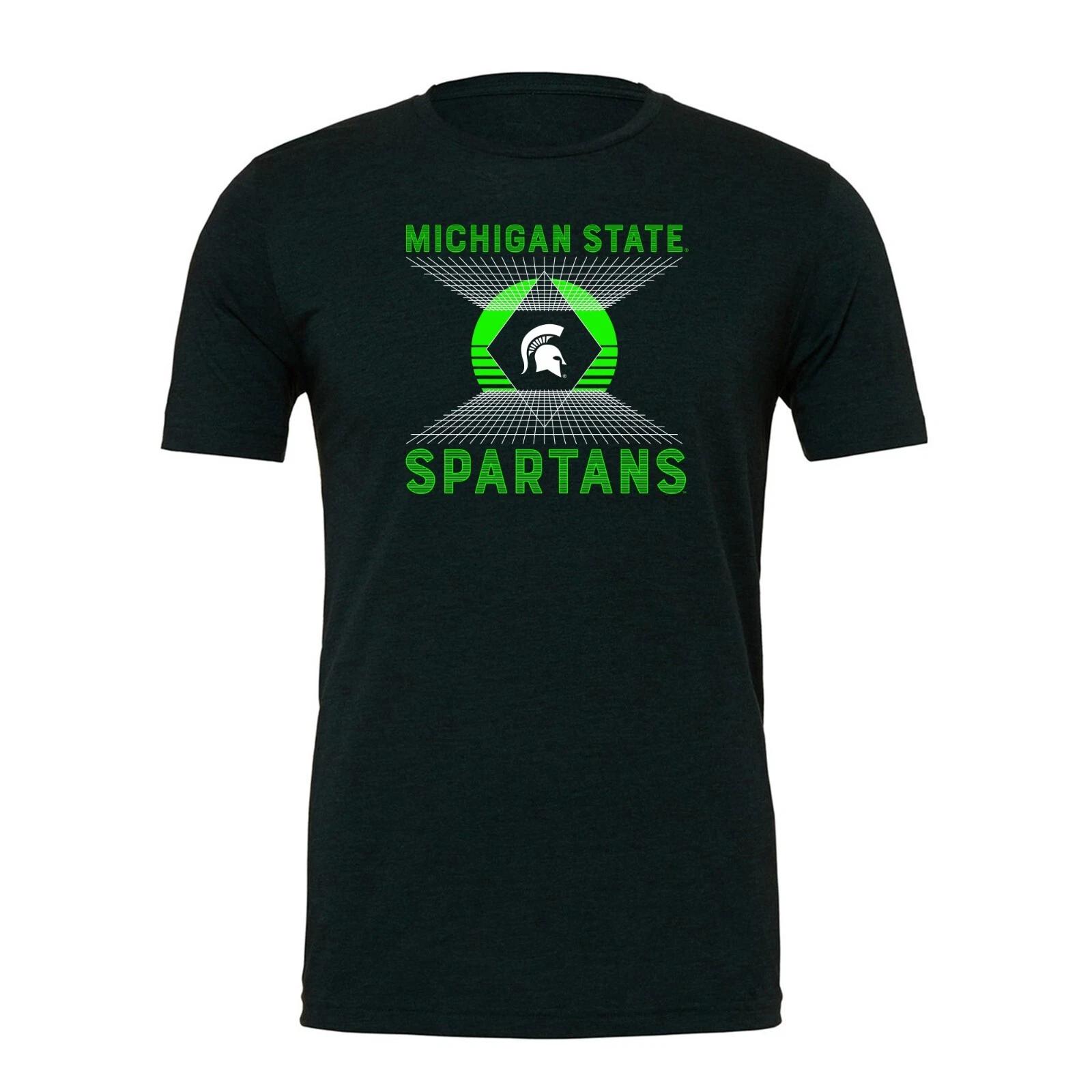 Michigan State Vaporwave Grid Canvas Triblend T-shirt - Emerald Triblend L