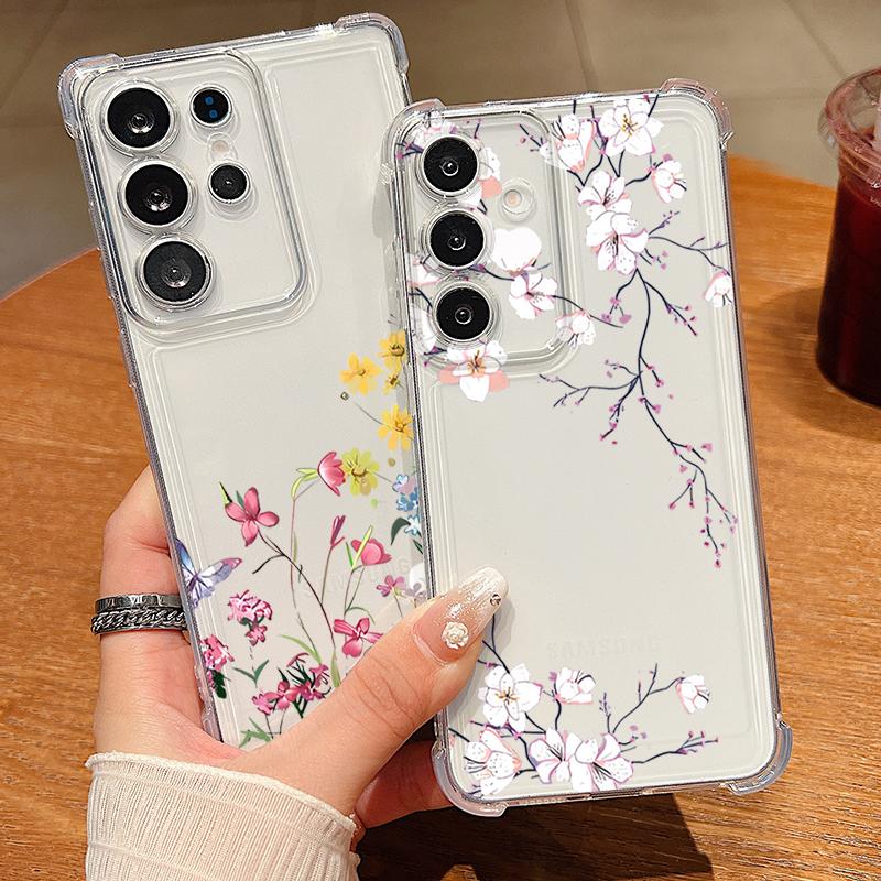 Cartoon Flowers Pattern Phone Case For Samsung Galaxy S26 S25 S24 S23 Ultra S22 Plus S21 S24 S25 FE Clear Shockproof Soft Cover