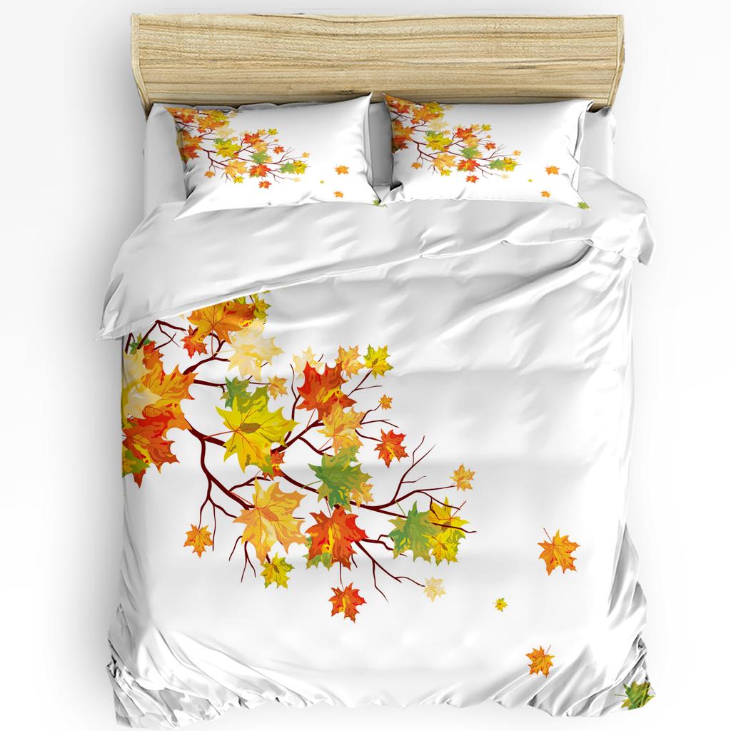 Pumpkin Thanksgiving Maple Leaf Autumn 3pcs Bedding Set For Bedroom Double Bed Home Textile Duvet Cover Quilt Cover Pillowcase
