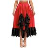 Ladies Spanish Dance Skirt Flamenco Style Ruffled Trim Irregular Hem Satin Elastic Waist Big Swing Skirt
