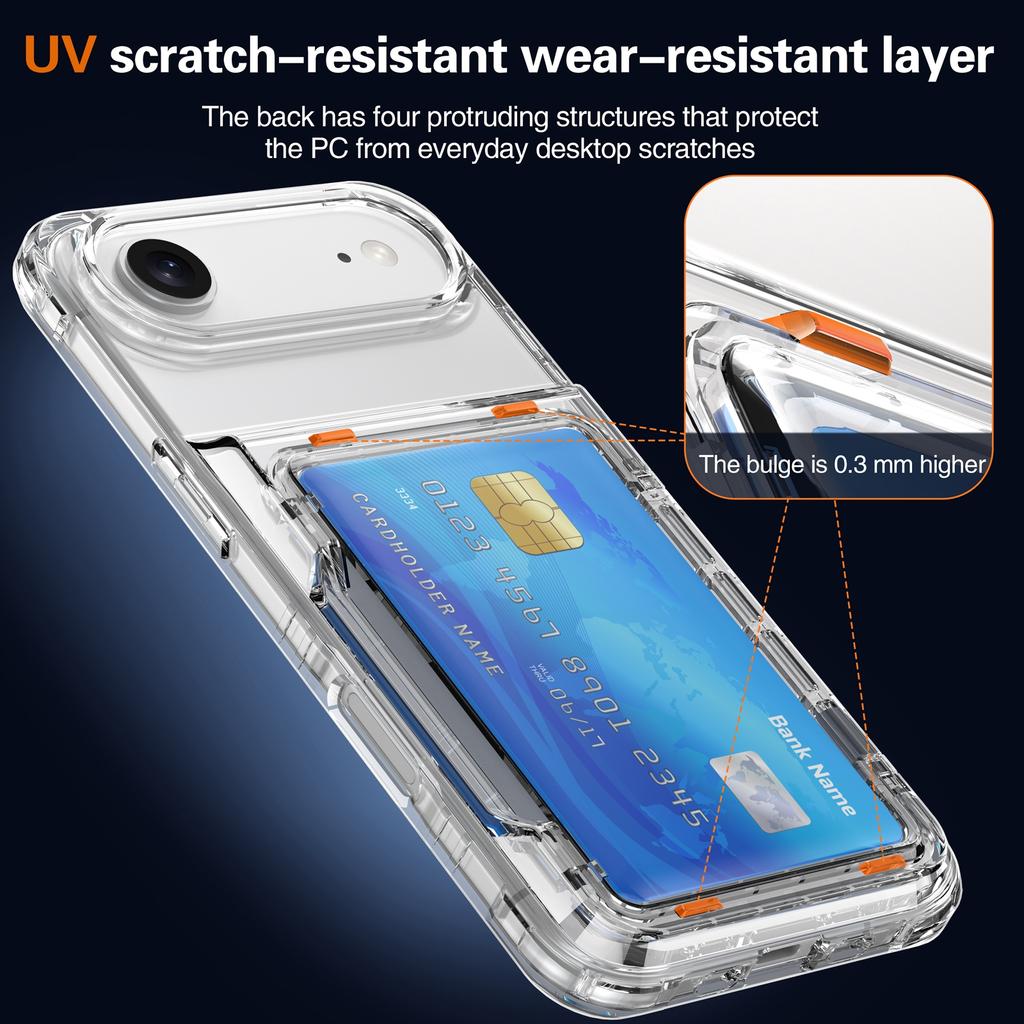 For iPhone Air Clear Case PC + TPU Phone Cover Card Holder Kickstand