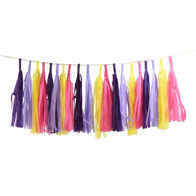 15-Piece Paper Tassel and PET Ribbon Set for Birthday Party Decorations