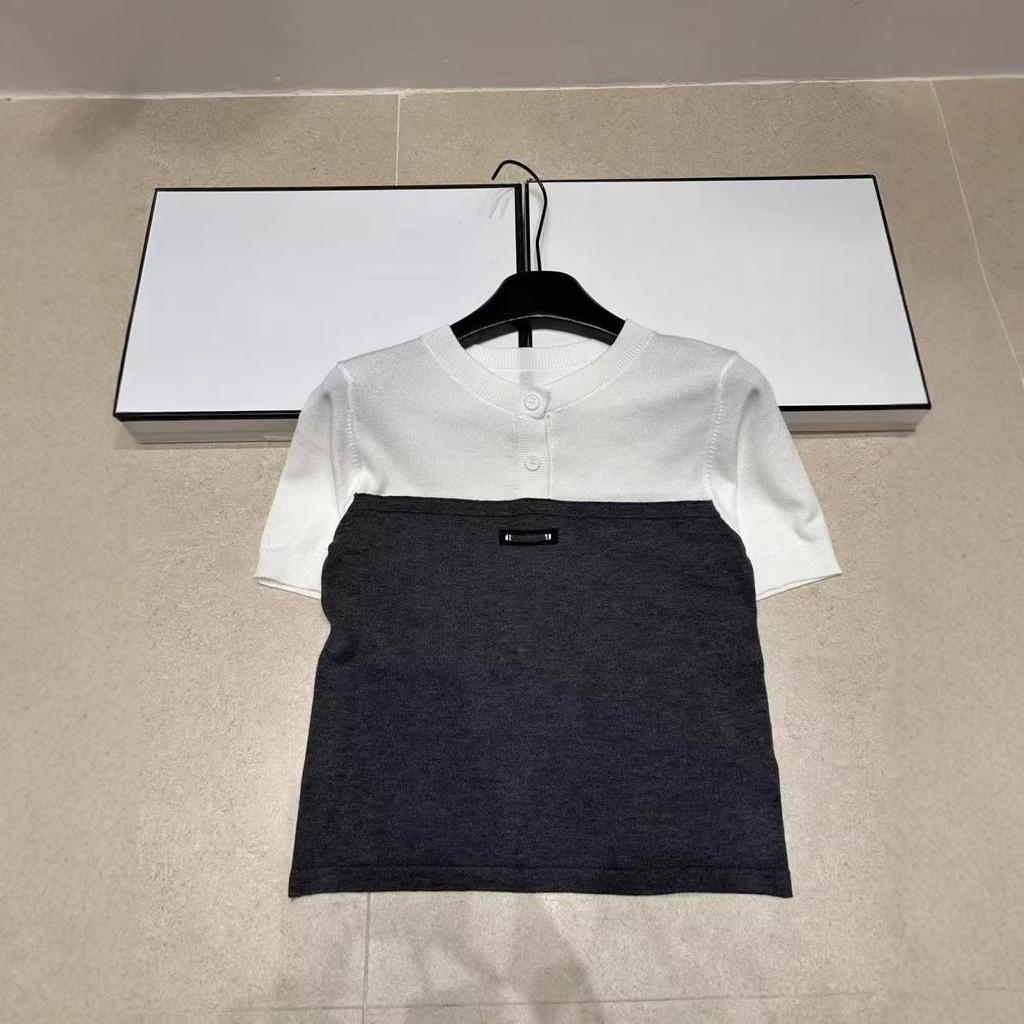 European Style Black Label Color Block Round Neck Short Sleeve Knit Top - Age-Reducing, Casual, Versatile (Summer 2026 Collection)
