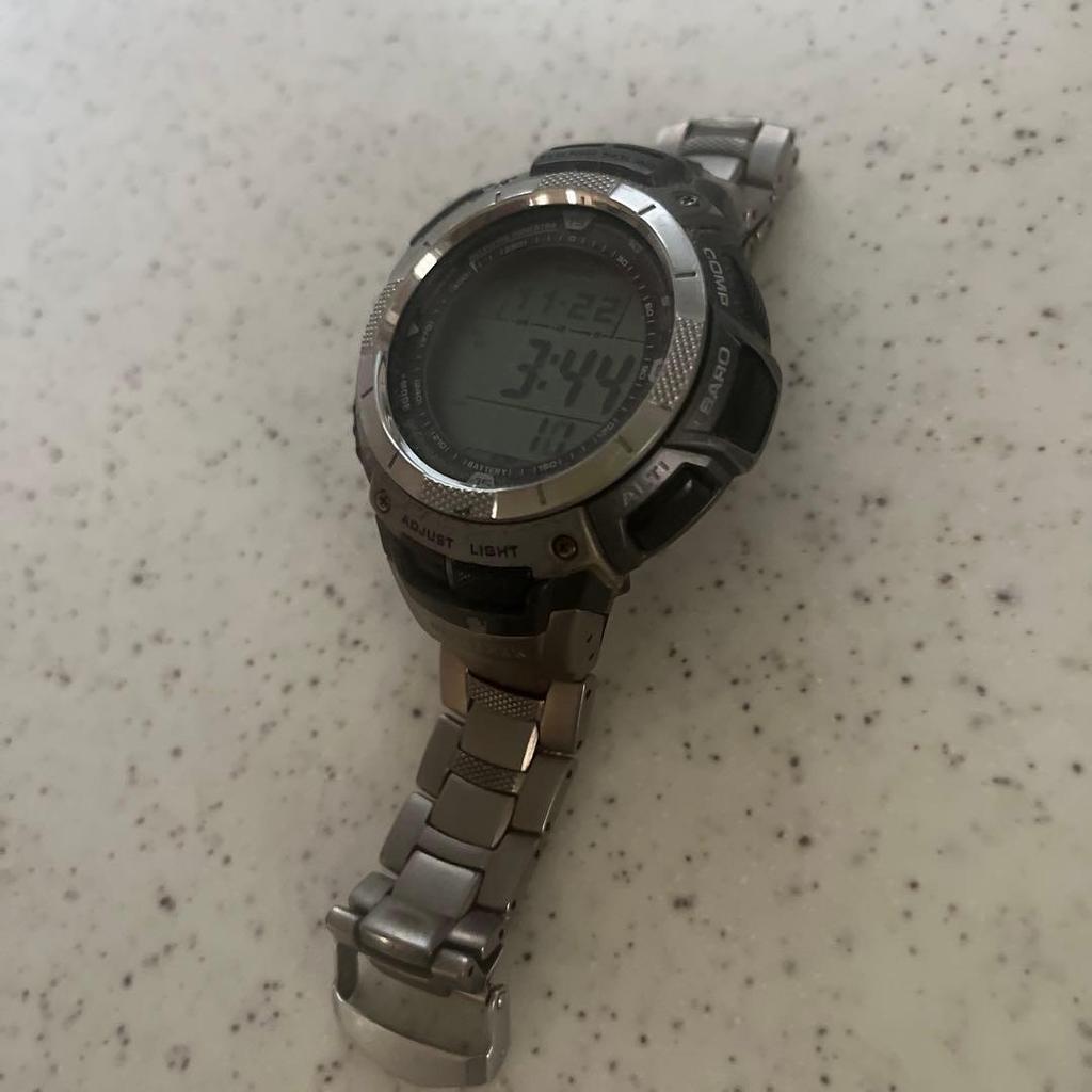 Used CASIO PRO TREK PRW-1000TJ Titanium Belt Radio Solar