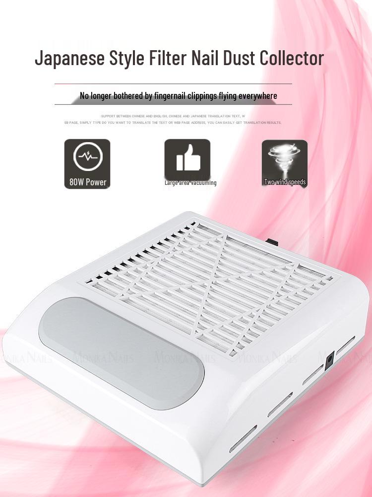 Adjustable Speed 80W Japanese Style Nail Vacuum Cleaner with Filter and Hand Pad