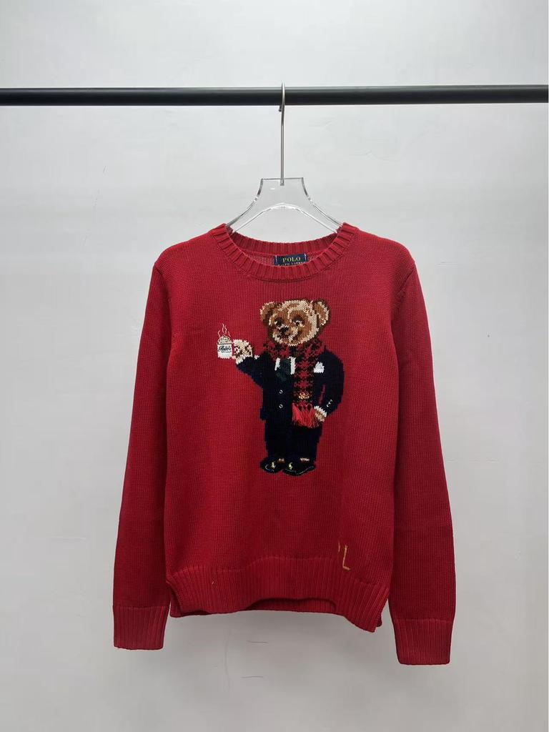 2025 R.L Wool Blend Cartoon Bear Round Neck Sweater - Women's Autumn/Winter Versatile Embroidered Style