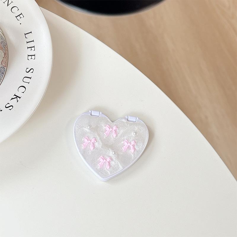 Love Epoxy Cherry Glitter Mobile Phone Mirror Sticker Flip Makeup Mirror Strawberry Bow Tie Desktop Support Decorative Women'S