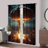 2pc,  Window Curtains Nuclear explosions and mushroom clouds Durable 100% Polyester Fabric,Without Electricity Holiday