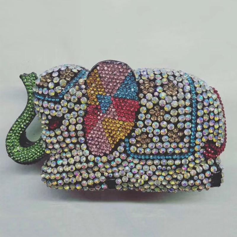 Elephant Style Evening Purse Clutches Pink/Yellow Rhinestone Crystal Women Wedding Bridal Handbags Girls Rhinestone Purses