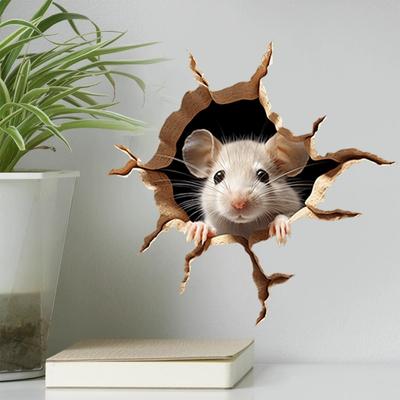 Wall Sticker Little Mice Mouse Hole Wall Sticker - Realistic Funny Cute Mice Home Decal KTB