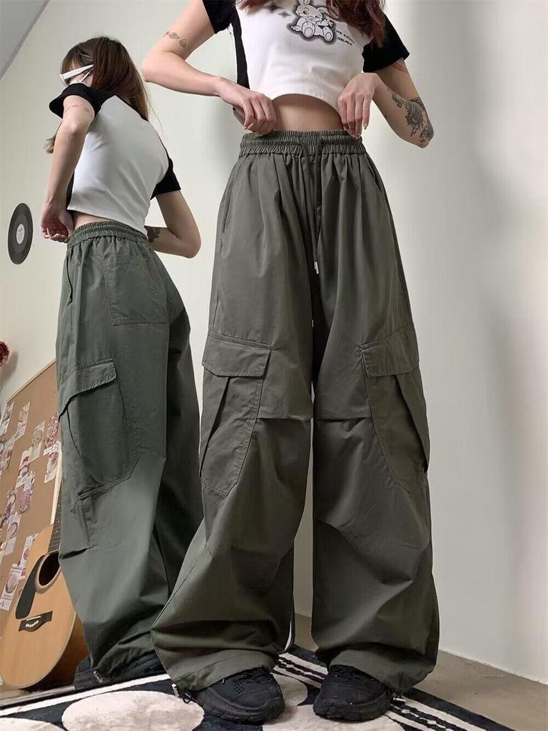 Korean Retro Style Loose Fit Wide Leg Work Pants