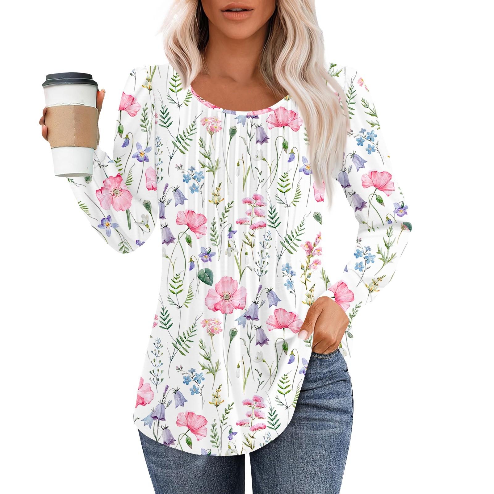 

Рубашки с длинным рукавом для женщин, топы, нарядные повседневные блузки, плиссированные топы-туники с круглым вырезом XXXL розовый