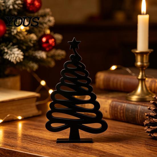 Simple Line Art Sculpture 3D Printed Abstract Christmas Tree Figurine, Minimalist Xmas with Star Unique Gift for Friends Topper Home Decor,