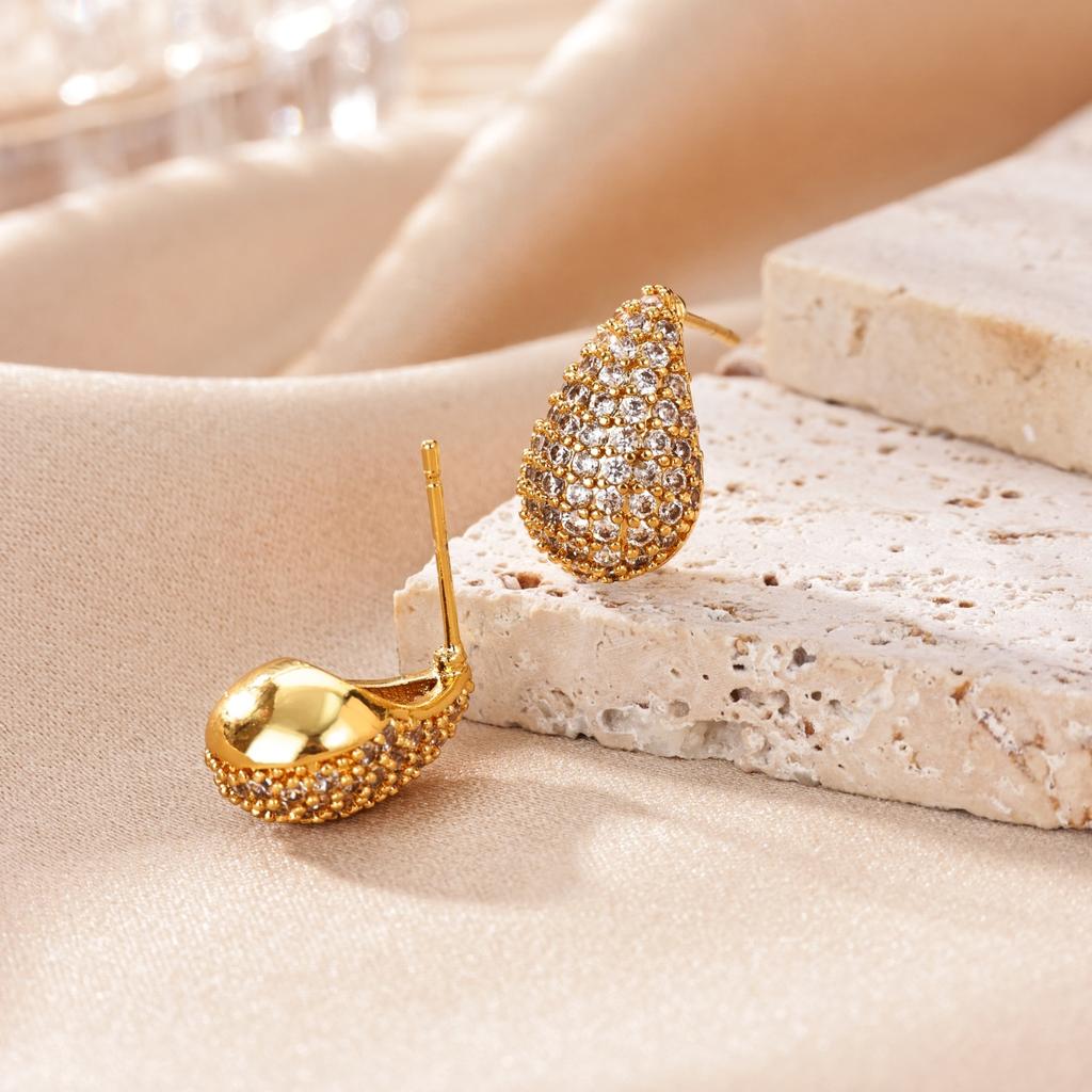 Luxury Water Droplets Leaf Stainless Steel Earring for Women 18K Gold-plated CZ Earring New Wedding Jewelry Festival Accessories