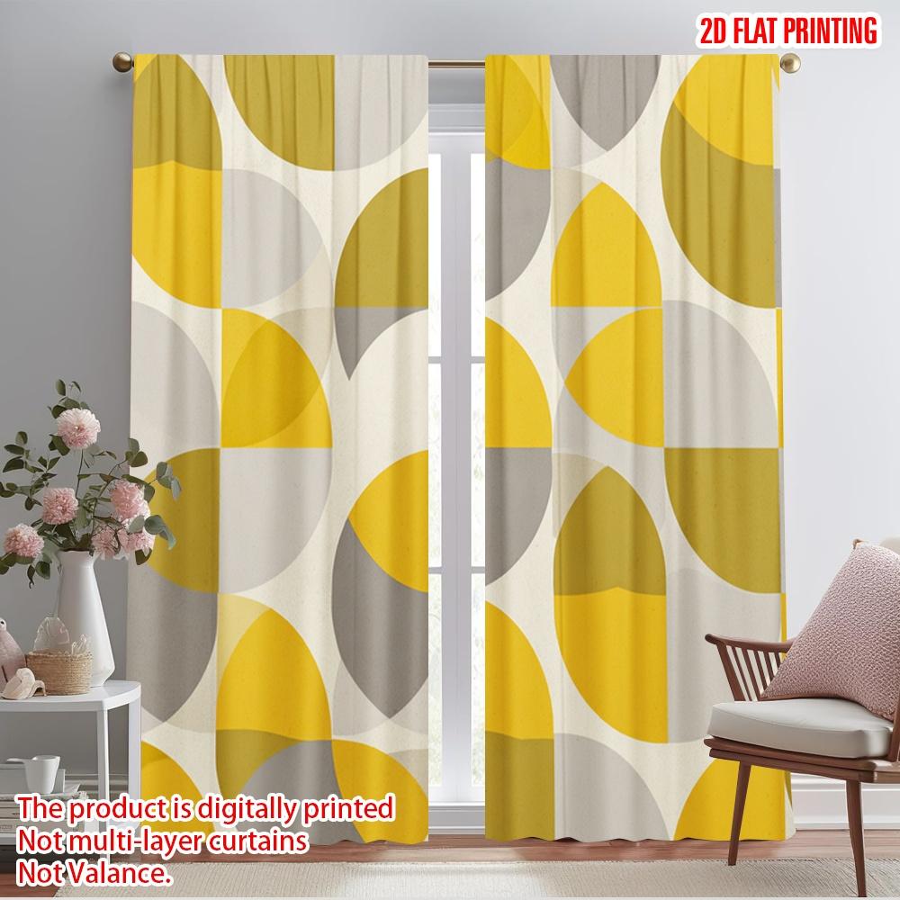 

2pcs,2D plane printing Curtain Fabric Geometric Yellow Circles Versatile Fabric (without rod) Decorations Inside Use for Living 52.50×116.00 CM 2pcs